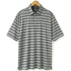 Masters Tech Mens Large Golf Polo Gray Green Stripe Embroidered Logo Augusta